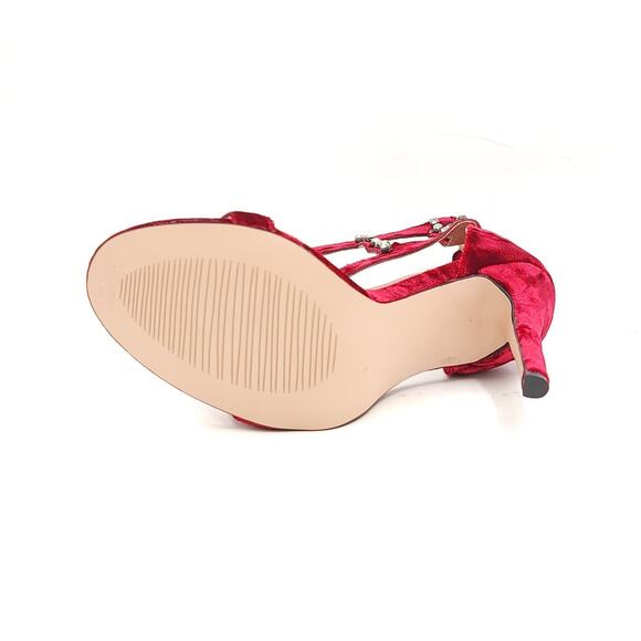 Money By Cookie Women Stiletto Heel Ankle Strap Sandals Size US 7 Wine Red - Picture 5 of 5